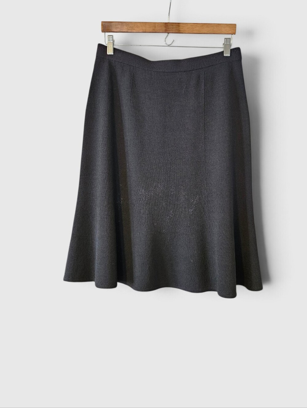 St. John Caviar Santana Knit Wool Blend Knee Length Minimalist Flared Skirt 12